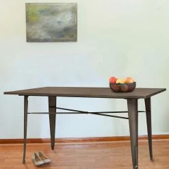 Promo 👍 AmeriHome Loft Rustic Gunmetal Metal Dining Table With Wood Top 🧨 -Home & Toys Online store 0001273 2