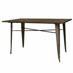 Promo 👍 AmeriHome Loft Rustic Gunmetal Metal Dining Table With Wood Top 🧨