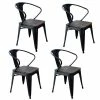 Outlet 🎁 AmeriHome 4 Piece Loft Black Metal Dining Chair Set With Wood Seat 😀