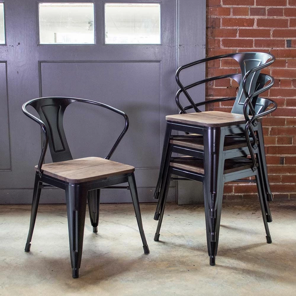 Outlet ๐ AmeriHome 4 Piece Loft Black Metal Dining Chair Set With Wood Seat ๐ 5 Outlet ๐ AmeriHome 4 Piece Loft Black Metal Dining Chair Set With Wood Seat ๐ - Image 3