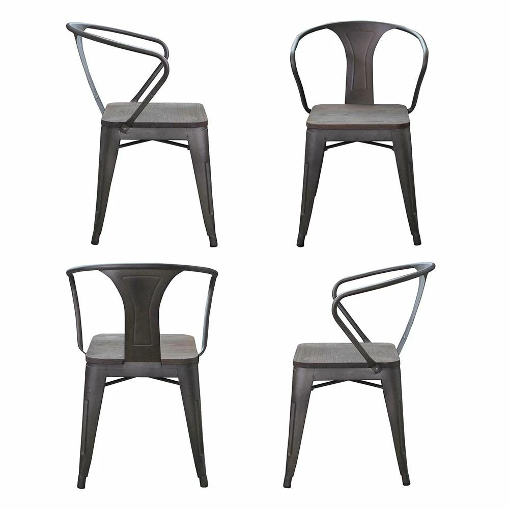 New ๐ฅฐ AmeriHome Loft Rustic Gunmetal 4 Piece Metal Dining Chair Set With Wood Seats โค๏ธ 3 New ๐ฅฐ AmeriHome Loft Rustic Gunmetal 4 Piece Metal Dining Chair Set With Wood Seats โค๏ธ