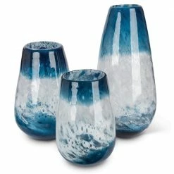 Cheap 👍 Lone Elm Studios Blue Art Glass Vases Set Of 3 ✔️