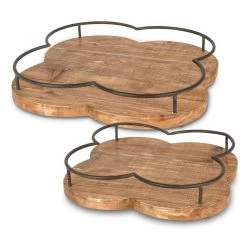 Promo ✔️ Lone Elm Studios Assorted-Size Clover-Shaped Wood Quatrefoil Trays Set Of 2 😍