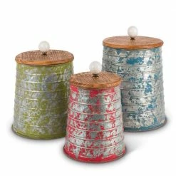 Coupon 💯 Lone Elm Studios Multi-Colored Metal Canisters Set Of 3 🤩